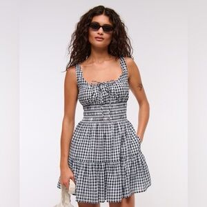 Abercrombie & Fitch Smocked Gingham Dress in Black